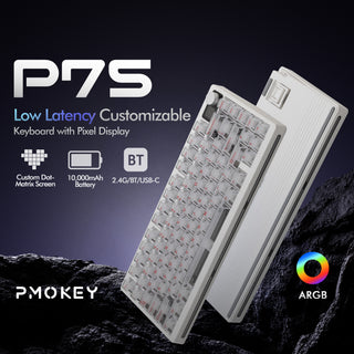 Detailed hardware breakdown and layout features of the premium PMOKEY P75 plastic case mechanical keyboard