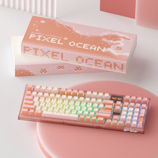 Pixel Ocean Keycaps – Pink Pixel Ocean Theme, OEM Profile, Dye-Sublimated PBT