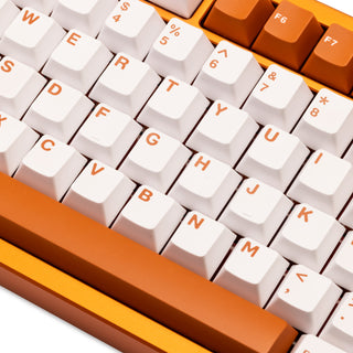 Close-up highlighting the crisp orange legends on the premium keycaps of the WOBKEY Rainy 75 Pro