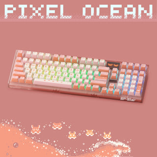 Pixel Ocean Keycaps – Pink Pixel Ocean Theme, OEM Profile, Dye-Sublimated PBT