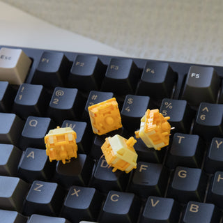 Macro shot highlighting the yellow Silent SHHH switches on the Rainy 75 Pro Black PCB