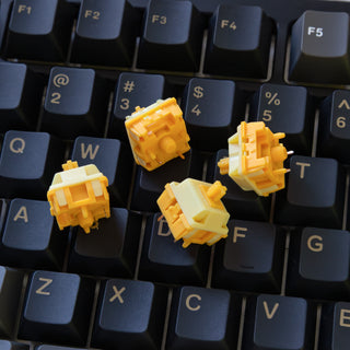 Detailed look at the pre-lubed SHHH switches beneath the keycaps of the WOBKEY Rainy 75