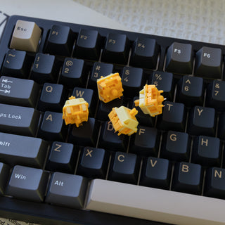 Close-up showing the quiet typing SHHH switch mechanism on the CNC aluminum 75 keyboard